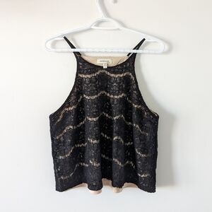 Monteau Los Angeles Women's Size L Black Lace Overlay Tank Top